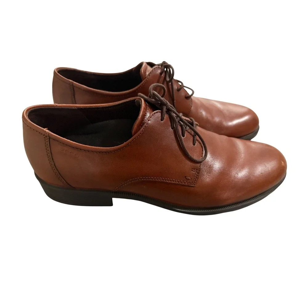 ECCO‎ Leather Oxford Shoes Mens Brown Good Lace Up Derby Dress Shoes Size us 13
